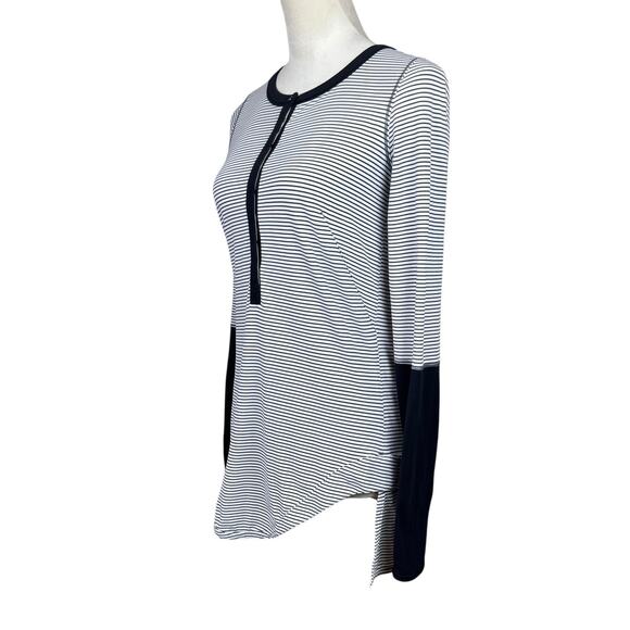 Lululemon Urbanite Black & White Stripe Henley Long Sleeve HI Low Cycling Shirt - Picture 7 of 16